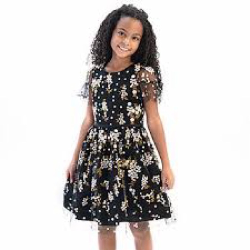 Rare Editions Black Embroidered Dress Size 12